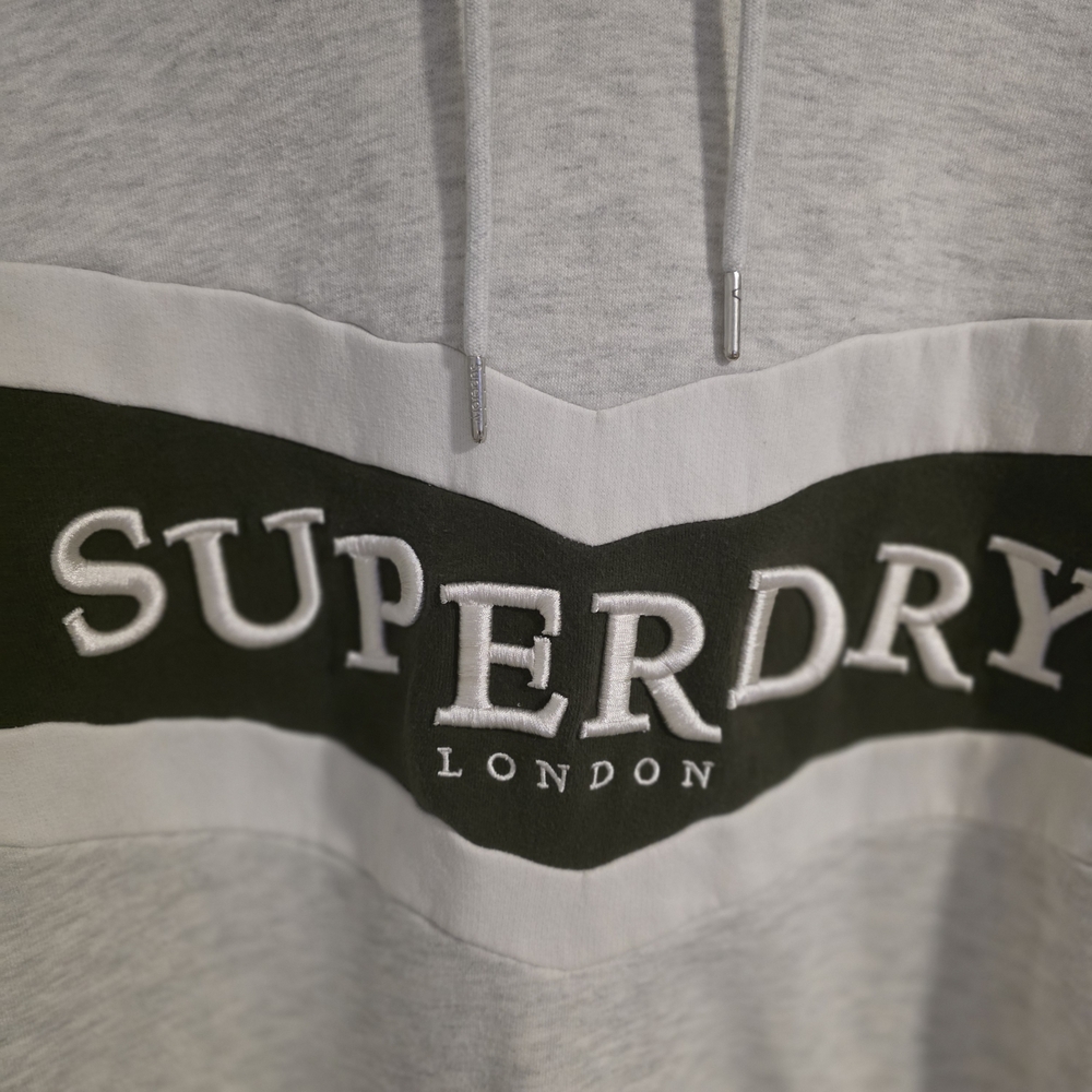 Superdry Hoodie Grey Black Logo Pullover Size UK 12 US 8 Casual Athleisure - Picture 3 of 10